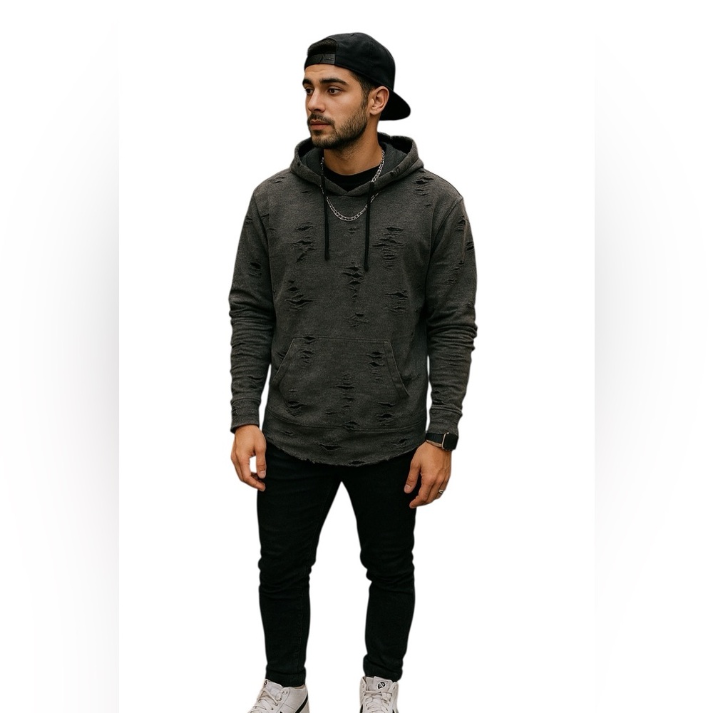 Carbon Men’s M Distressed Charcoal Gray Grunge Streetwear Unisex Hoodie